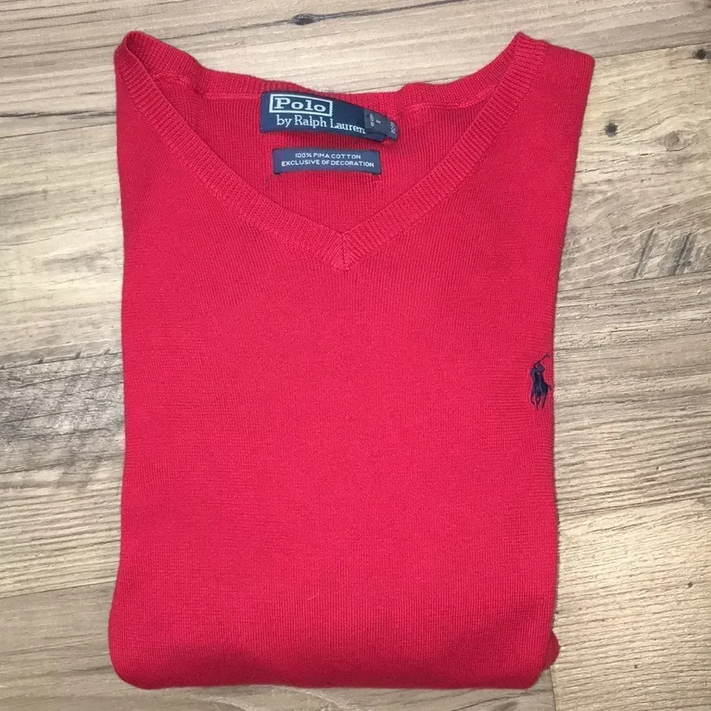Polo Ralph Lauren Sunday Red Cotton V neck sweater